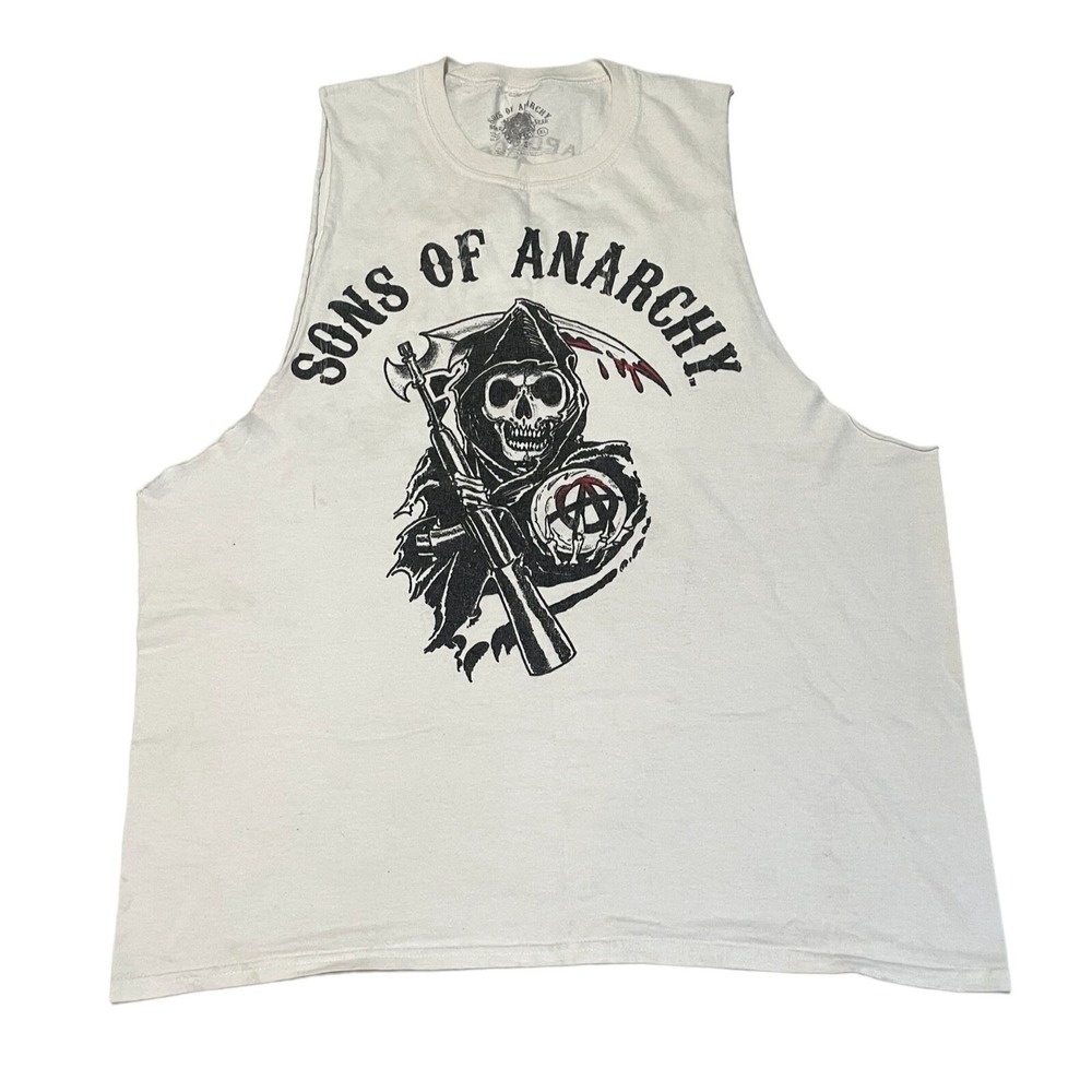 Sons of Anarchy Reaper Crew Muscle Tee White Biker Tank Top Mens XL b1